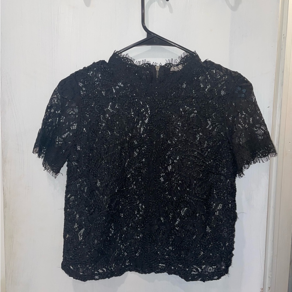 Zara Black Short Sleeve Floral Lace Top, S